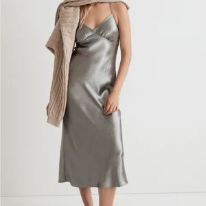 NWT MADEWELL Layton Midi Slip Dress Metallic Recycled Satin Size 8